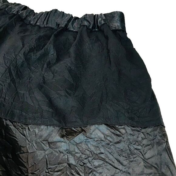 Ms MIN Pleated Palazzo Pants Size 4 Black Crinkled Cropped Wide Contrasting - Picture 7 of 15